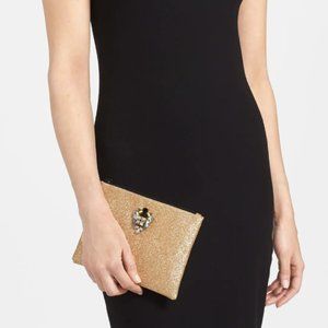 NORDSTROM - embellished gold glitter zip clutch